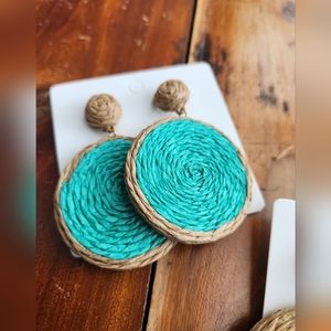 Green and Brown Raffia Earrings
